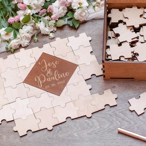 Wedding Puzzle Sign Guest Book, Alternative Guest Book Jigsaw Puzzle, Personalized Guest Book Sign, Wedding Guestbook Alternative image 1