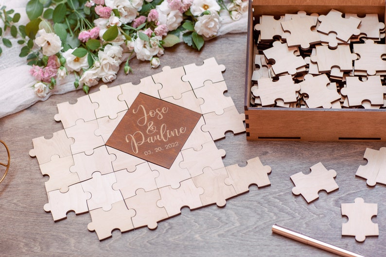 Wedding Puzzle Sign Guest Book, Alternative Guest Book Jigsaw Puzzle, Personalized Guest Book Sign, Wedding Guestbook Alternative image 1