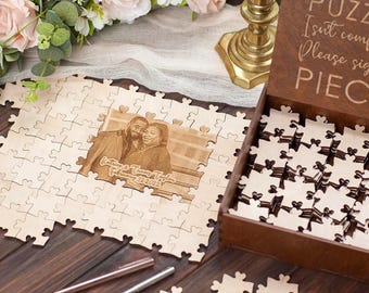 Photo Guest Book Wedding Puzzle, Personalized Guestbook Alternative, Wooden Puzzle Guest Book Wedding Gift for Couples