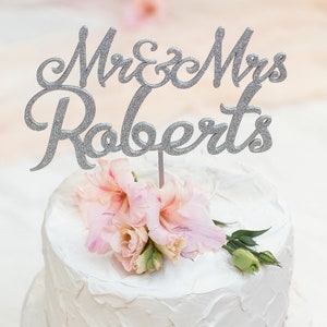 Silver Cake Topper Wedding, Custom Cake Topper, Mr & Mrs Cake Topper, Personalized Cake Topper, Rustic Cake Topper, Wood Wedding Cake Topper image 4