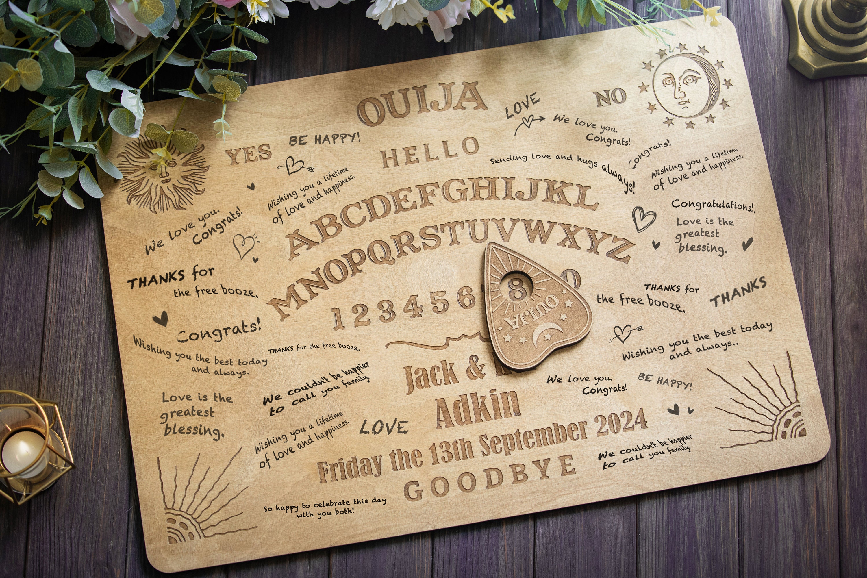 Custom Wedding Guest Book Gothic, Wooden Guestbook Alternative, Wedding Guest Book Sign Halloween Decor, Ouija Board Wedding Decor