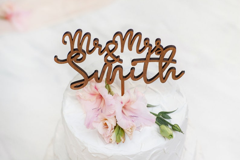 Personalized Wedding Cake Topper, Custom Mr And Mrs Cake Topper, Cake Topper Wedding, Wooden Cake Topper, Natural Wood Cake Topper image 4