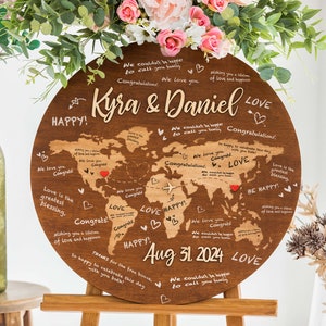 Guest Book World Map, Wedding Guest Book Sign, Wooden Guest Book World Map Decor, Alternative Guest Book, Adventure Awaits Sign Wedding image 2