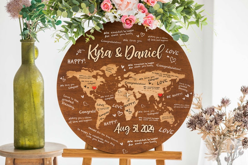 Guest Book World Map, Wedding Guest Book Sign, Wooden Guest Book World Map Decor, Alternative Guest Book, Adventure Awaits Sign Wedding image 2