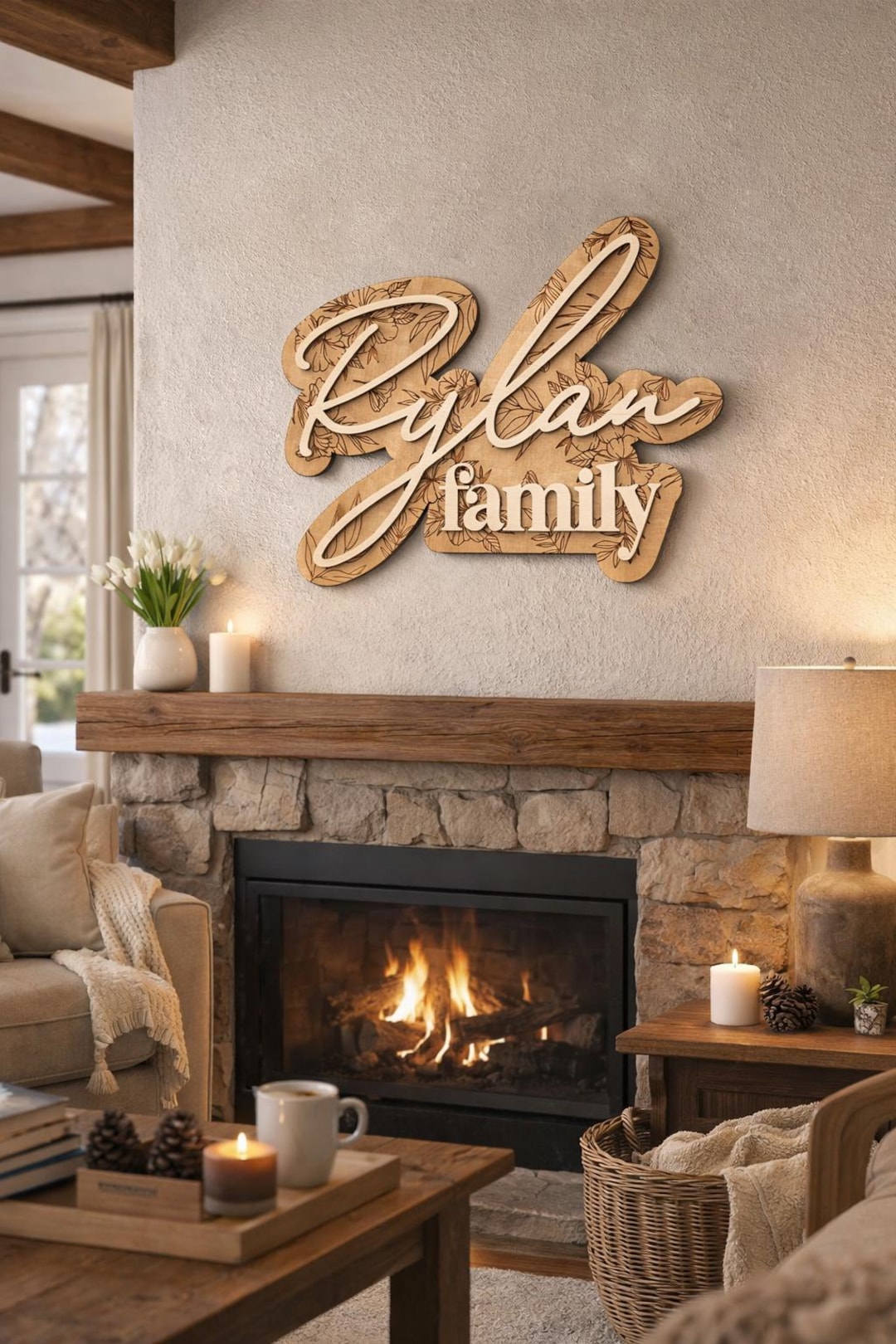 Wood Last Name Sign, Floral Letter Sign, Personalized Family Sign New ...