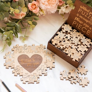 Wedding Puzzle, Wedding Guest Book Puzzle, Heart Puzzle Guestbook, Wooden Guest Book Alternative, Jigsaw Puzzle Anniversary Gift Name Puzzle image 6