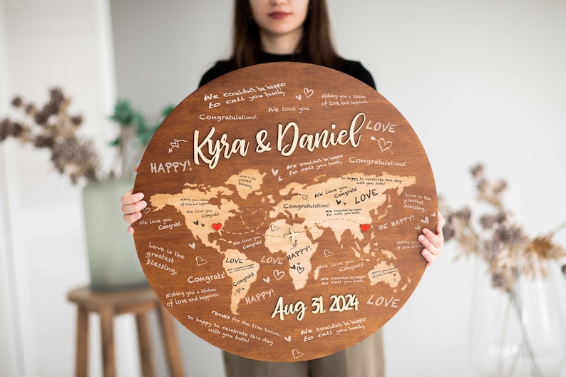 Guest Book World Map, Wedding Guest Book Sign, Wooden Guest Book World Map Decor, Alternative Guest Book, Adventure Awaits Sign Wedding image 3