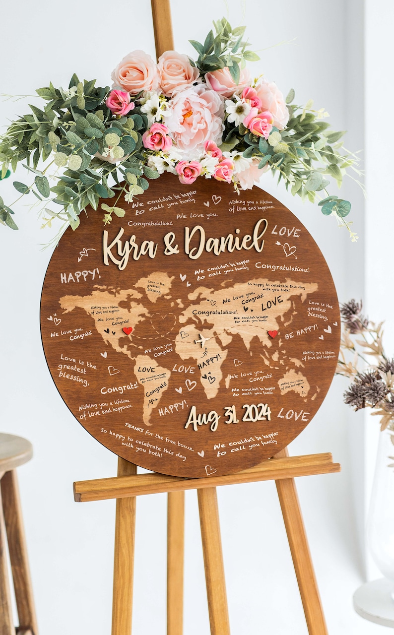 Guest Book World Map, Wedding Guest Book Sign, Wooden Guest Book World Map Decor, Alternative Guest Book, Adventure Awaits Sign Wedding image 7