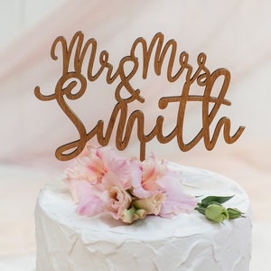 Personalized Wedding Cake Topper, Custom Mr And Mrs Cake Topper, Cake Topper Wedding, Wooden Cake Topper, Natural Wood Cake Topper image 5