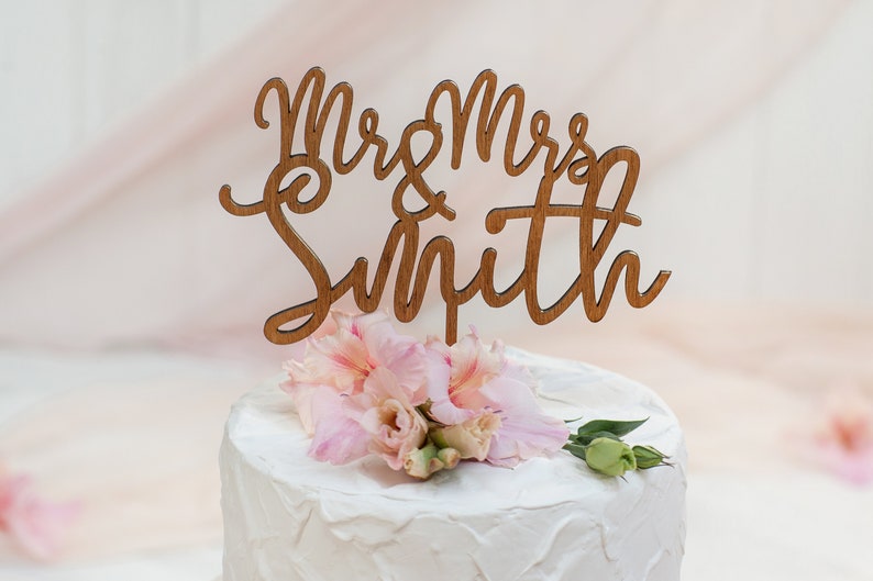 Personalized Wedding Cake Topper, Custom Mr And Mrs Cake Topper, Cake Topper Wedding, Wooden Cake Topper, Natural Wood Cake Topper image 5