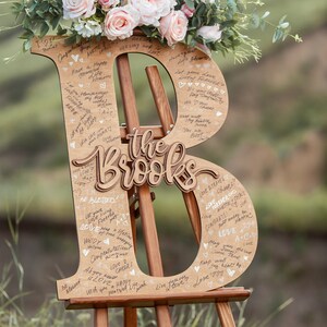 Pu&ograve; includere: Un cartello di legno a forma delle lettere "B" e "B" con il testo "the Brooks" al centro. Il cartello &egrave; decorato con fiori e ha molti messaggi scritti a mano.