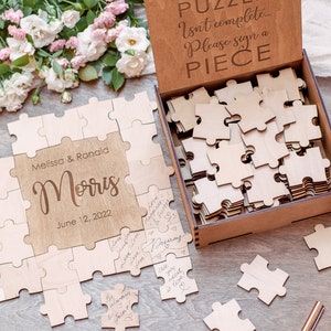 Wooden Wedding Puzzle Alternative Guest Book Personalized With Your Names and Wedding Date Natural Wood Anniversary Gift