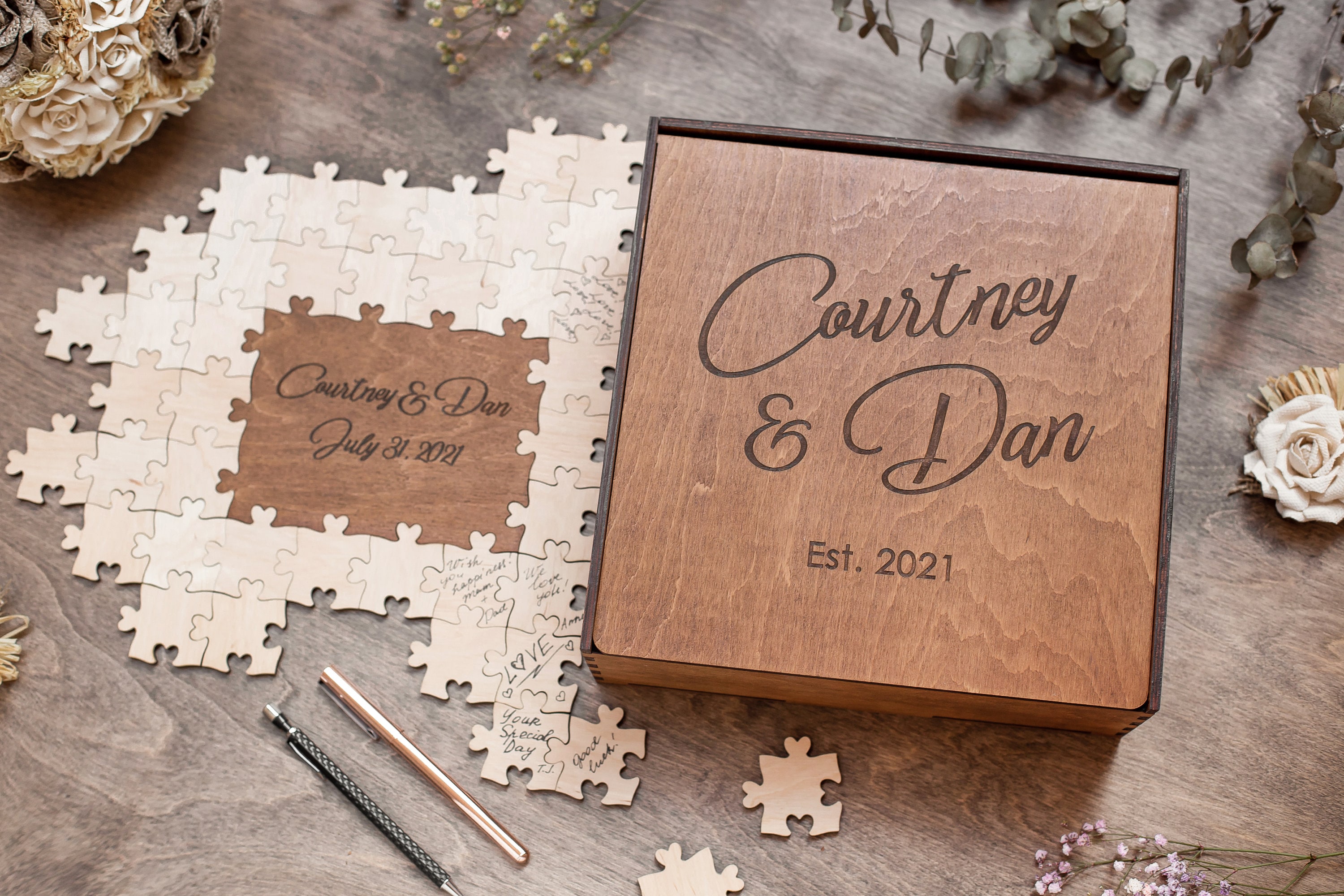 Puzzle Cuore In Legno Personalizzato – Libro Degli Ospiti Alternativo Per Matrimoni E Baby Shower