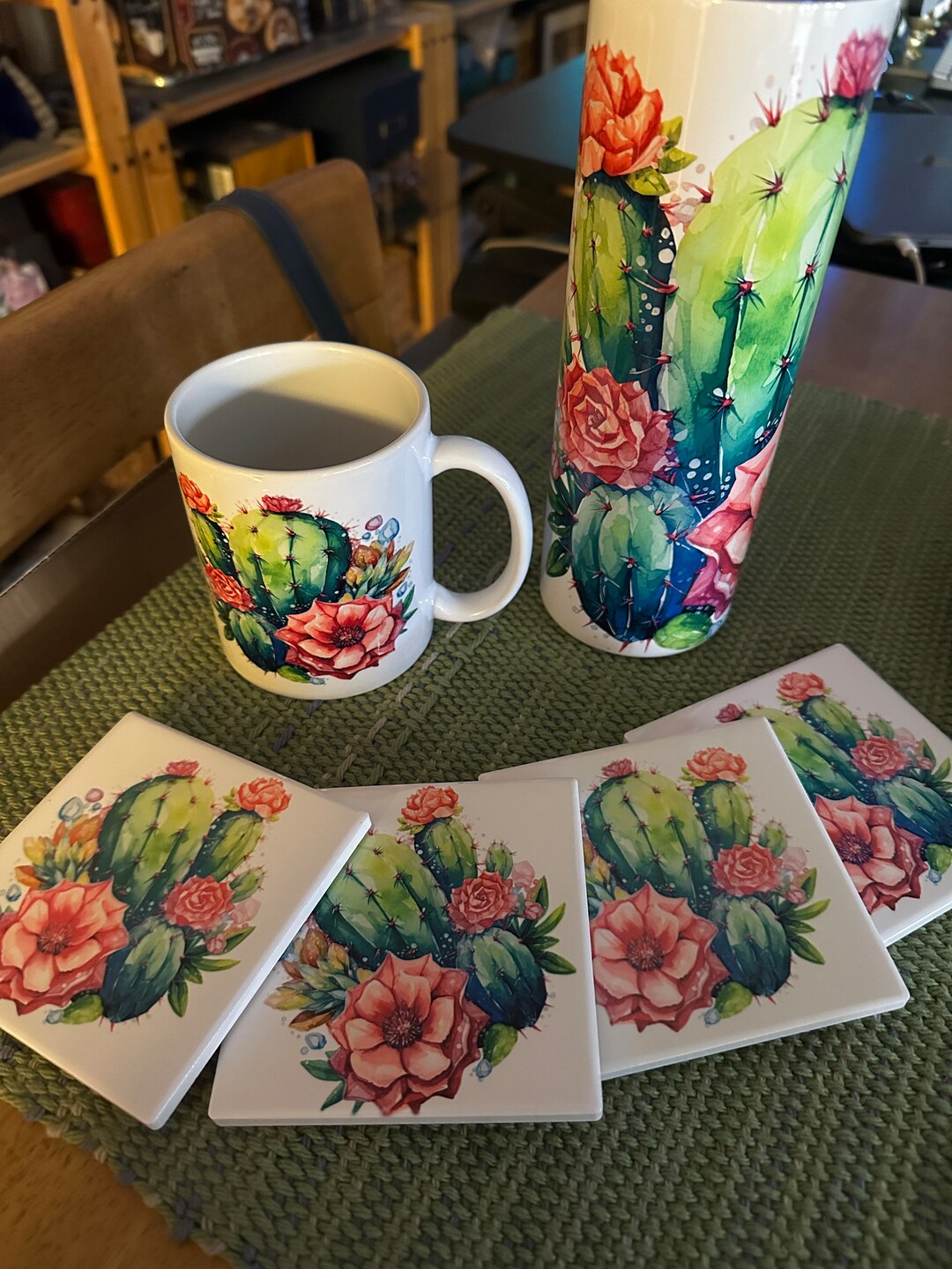Cactus Flower Limited Edition Set - 20oz Tumbler, 12oz Mug, 4 Coasters ...