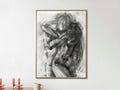 Large Abstract Charcoal Drawing: Sensual Couple Embrace, Minimalist Art (20x28 inch)