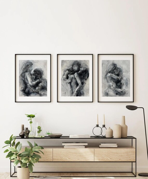 Set of three Sensual Art : Black and White  Original  Painting A3 (11.7 x 16.5 inches)