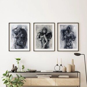 3er Set Sensual Art: Schwarz Weiss Ölgemälde