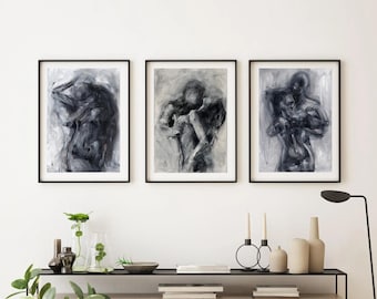 Set of three Sensual Art : Black and White  Oil  Painting
