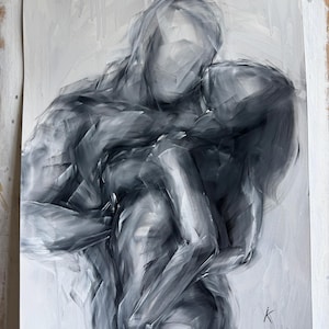 Set of 3 Original Paintings, Black and White Sensual Art, Bedroom Wall Decor image 3