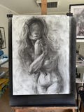 Monochrome sensual art Set - 2 Charcoal Nude Drawings- Set of two-Minimalist Black and White Wall Decor-inch 20x27.5 image size
