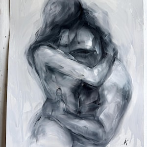 Set of 3 Original Paintings, Black and White Sensual Art, Bedroom Wall Decor image 9