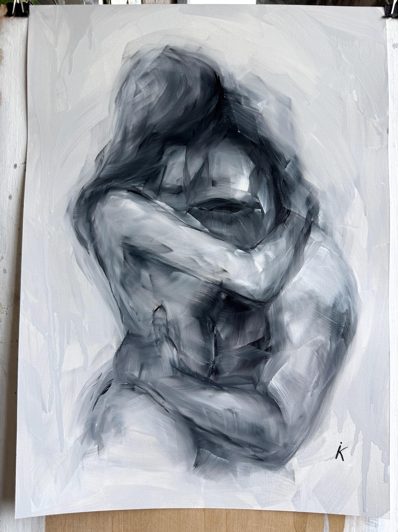 Set of 3 Original Paintings, Black and White Sensual Art, Bedroom Wall Decor image 9