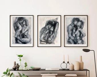 Set of three Sensual Art : Black and White  Original  Painting