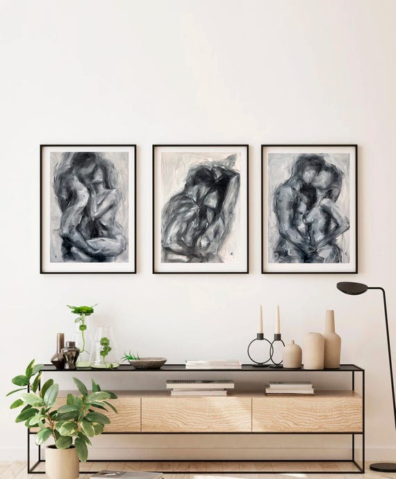 Set of three Sensual Art : Black and White  Original  Painting