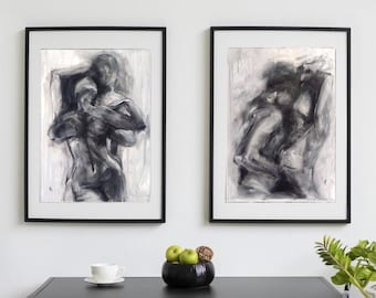 Set of two Sensual Art : Black and White Original Oil  Painting