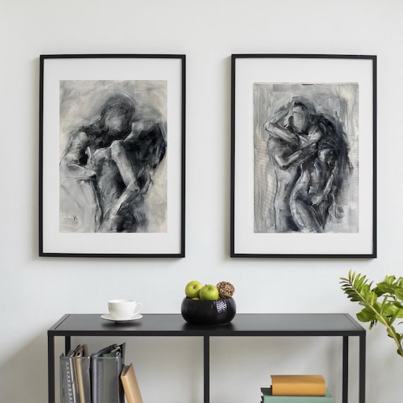 Set of two Sensual Art : Black and White Original  Painting