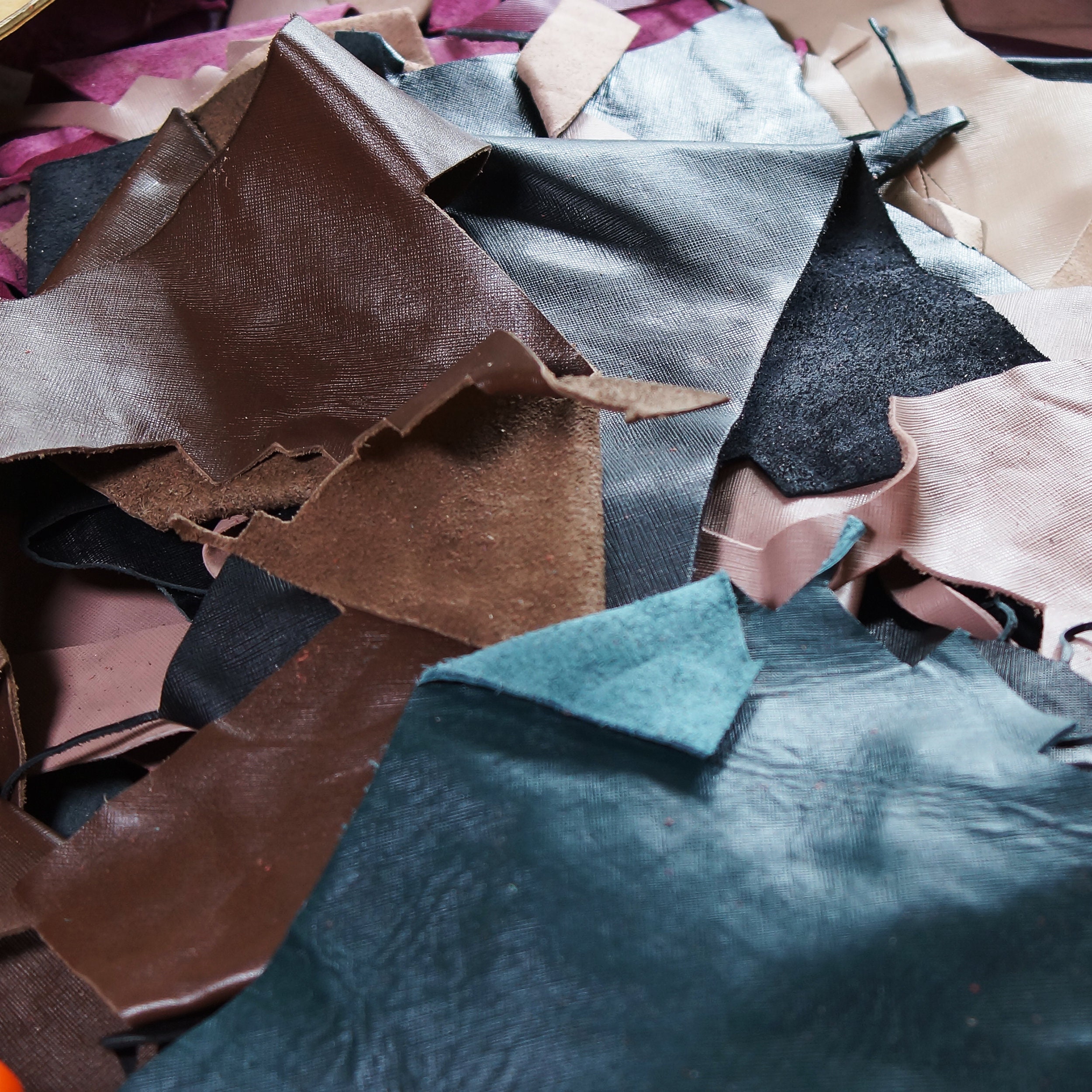 Leather Scraps, Leather Remnants, 2 lbs, Assorted Leather