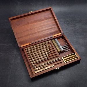 Conjunto de caja de madera de estampado de lujo｜Profesional / Sello con soporte de ranura / Sello de cuero / Estampado de madera