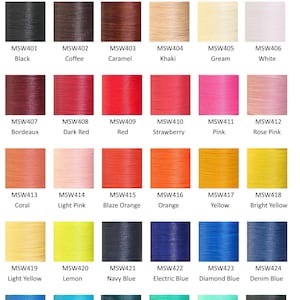 May include: A chart of 30 different colors of waxed thread, labeled with their corresponding color names and product codes. The thread is handmade and part of the XianGe® Series Products.