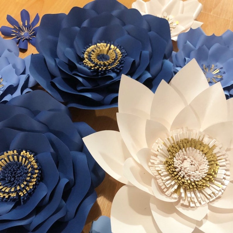 Navy Royal Blue Paper Flower Set Etsy