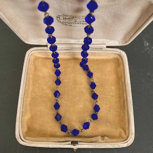 ART DECO Blue Necklace, Antique Beaded Deco Necklace, Old Crystal Jewelry, 1920s Nostalgia Gift for Women, Collar Sapphire Choker