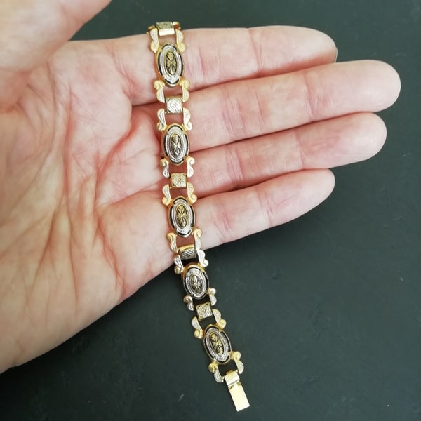 BRACELET DAMASCENE des années 50. Bracelet souvenir espagnol des années 1950, bijoux Damascene Toledo
