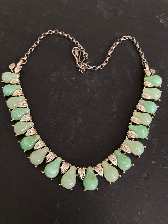 Vintage gold necklace, 1950s glass fruit necklace… - image 8