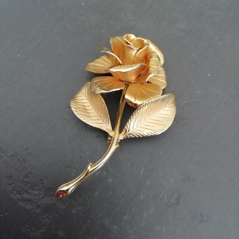 signed designer rosebud vintage pin 60s gold ROSE pin 1960s metal Cerrito ROSE lapel pin rose jewellery