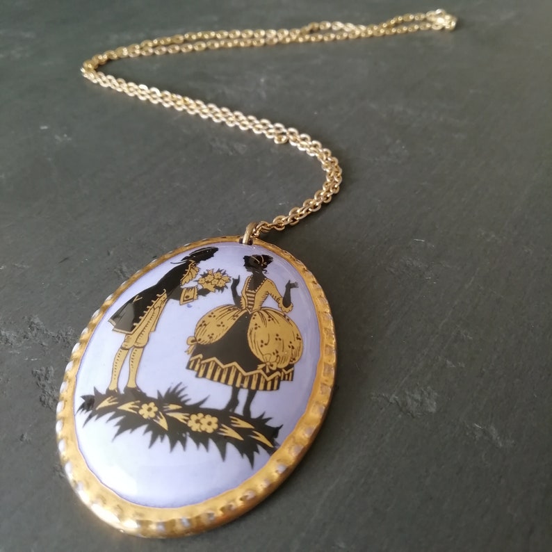 Victorian revival gold and blue pendant 1960s vintage Lady Eleanor fine bone china PENDANT