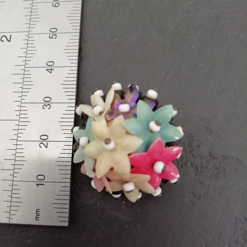 Mid Century early plastic earrings retro jewelry 50s Vintage CELLULOID earrings 1950s flower beaded earrings