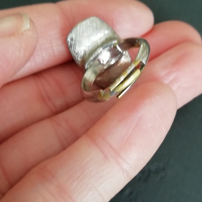 1960s orange faceted glass and silver plated ring size 6 Small vintage ring UK Size L12 rectangle adjustable dress ring U.S