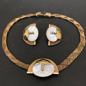 Ermani BULATTI Vintage Gold Choker NECKLACE Set, Art Deco 1990s Necklace and Clip On Earrings, Collector Designer Vintage Jewellery Set