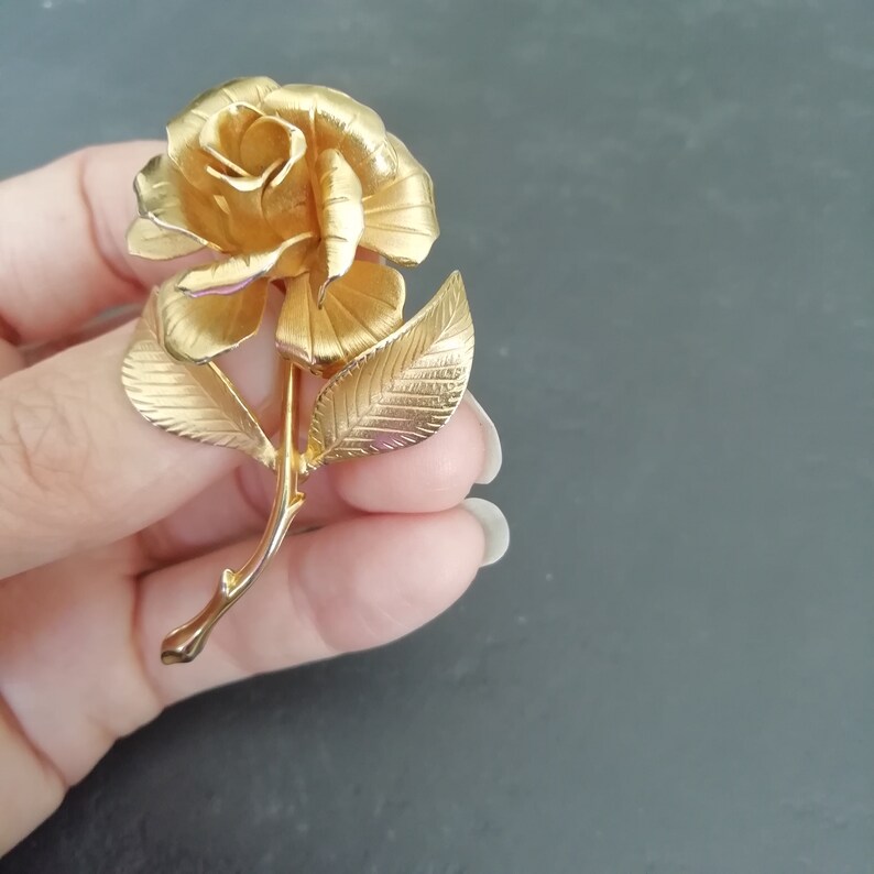 signed designer rosebud vintage pin 60s gold ROSE pin 1960s metal Cerrito ROSE lapel pin rose jewellery