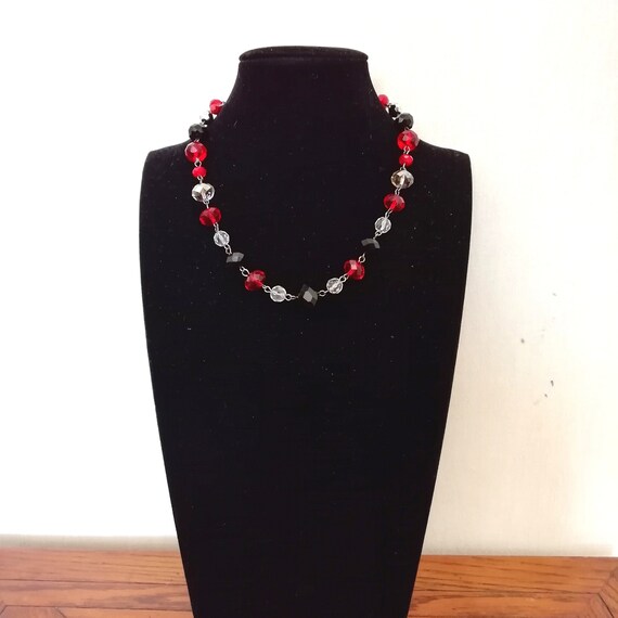 Vintage Glass Bead Multi-facet Necklace Retro Necklace 80s 90s Necklace