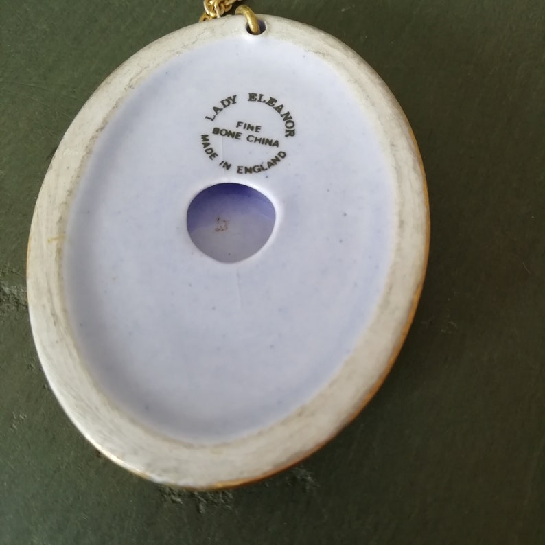 Victorian revival gold and blue pendant 1960s vintage Lady Eleanor fine bone china PENDANT