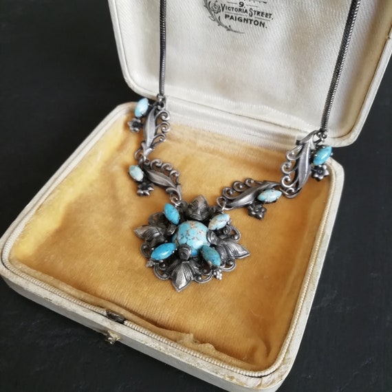 CZECH necklace, 30s Real Turquoise Gemstone Neckla