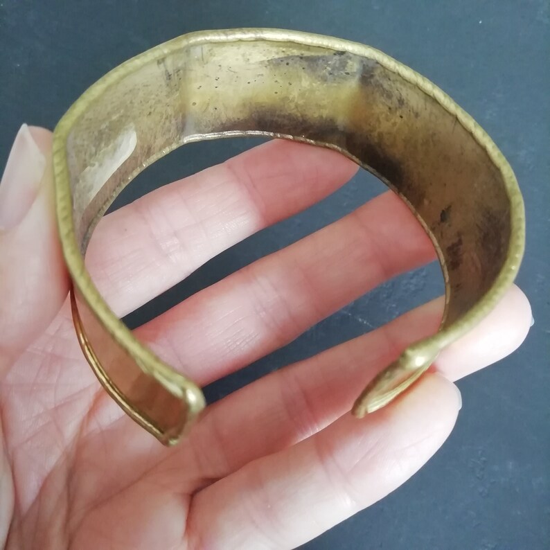 Mothers Day Gift for Her 70s Boho BRASS Jewelry Brutalist Copper and Brass Bangle Handmade Jewelry INDUSTRIAL Abstract Open Cuff Bangle