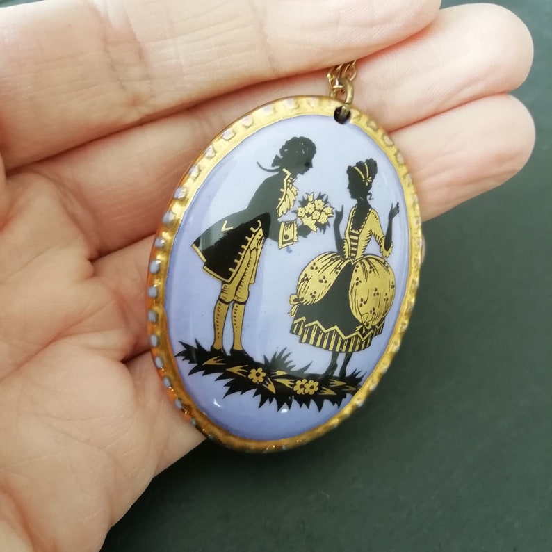 Victorian revival gold and blue pendant 1960s vintage Lady Eleanor fine bone china PENDANT