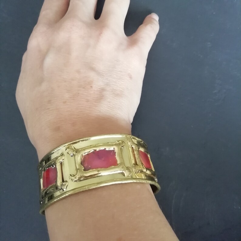 Mothers Day Gift for Her 70s Boho BRASS Jewelry Brutalist Copper and Brass Bangle Handmade Jewelry INDUSTRIAL Abstract Open Cuff Bangle