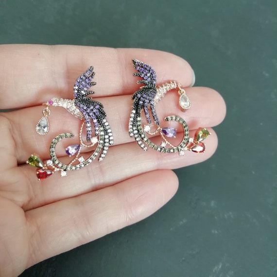 Vintage Dainty 80s rhinestone bird earrings, RETRO
